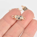 2 Dalmatian Jasper Connector Charms, Hex Column with Gold Plating, 20x6mm, chs7398