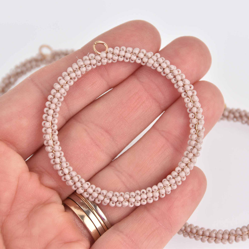 2 Blush Seed Bead Hoop Charms, Gold Wire, 56mm, chs7402