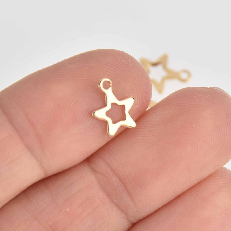 10 Gold Star Charms, Stainless Steel, 11mm, chs7417