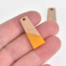 2 Colorblock Charms, Yellow Resin and Real Wood Trapezoid, 30mm long, chs7419