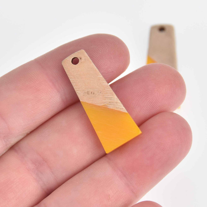 2 Colorblock Charms, Yellow Resin and Real Wood Trapezoid, 30mm long, chs7419