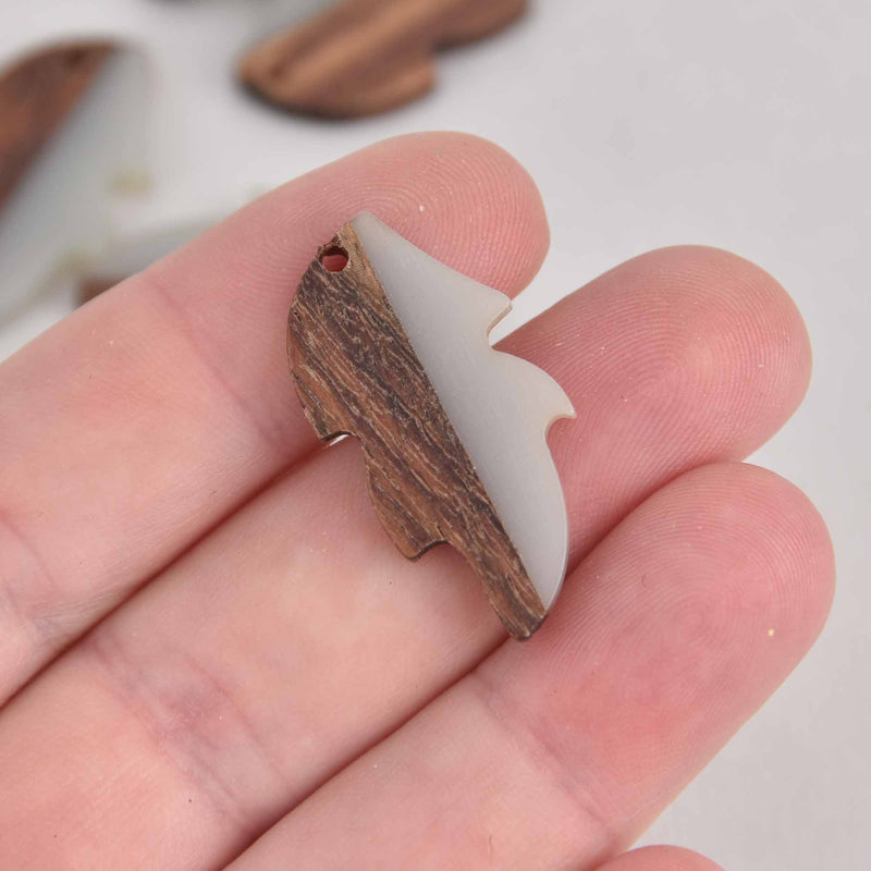 2 Gray Leaf Charms, Resin and Real Wood, 1-1/4" long, chs7421