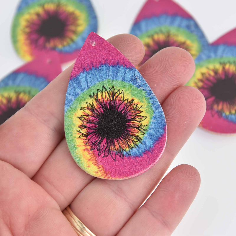 5 Faux Leather Teardrop Charms TIE DYE Vegan Pendant 2-1/4" long chs7426
