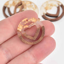 2 Heart Charms, Gold Flakes in Clear Resin and Real Wood, 1", chs7427