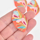 2 Orange Resin Flower Charms, Teardrop Leaf Shape, 46mm, chs7441
