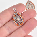 5 Teardrop Charms, Red and Cream Enamel with Silver Metal, 29mm, chs7445