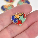 5 Autism Awareness Heart Charms, Enamel, Gold Plated, 20mm, chs7448