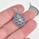 5 Teardrop Charms, Blue Enamel with Silver Metal, 29mm, chs7449