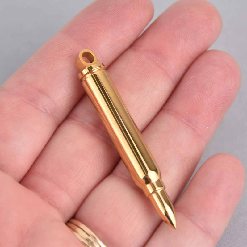 Gold Bullet Cremation Ash Urn Charm Locket Titanium Steel chs7450