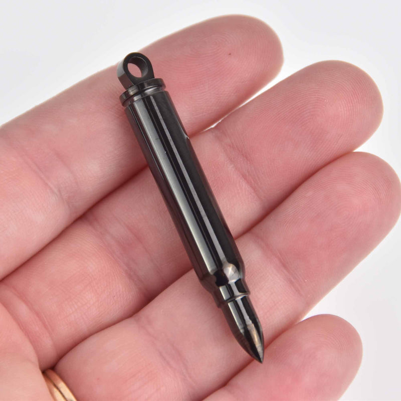 Bullet Cremation Ash Urn Charm Locket Black Titanium Steel chs7451