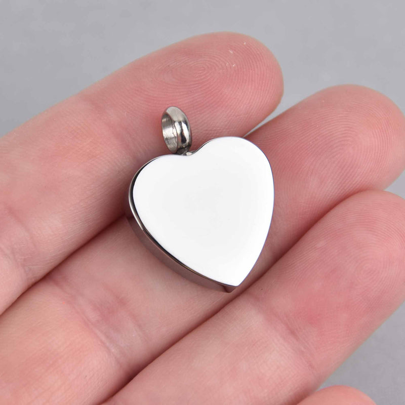 Cremation Ash Urn Charm Locket Titanium Steel Heart 25mm x 20mm chs7454