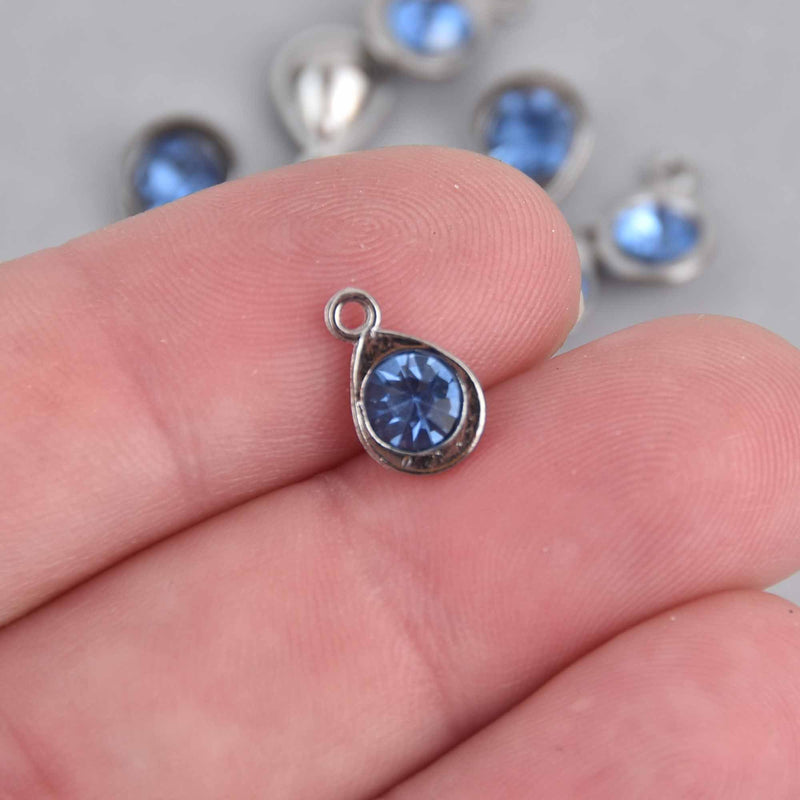 10 Birthstone Charms, Blue Teardrop Drop Charms, March Birthstone, 11mm, chs7460