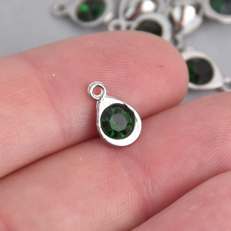 10 Birthstone Charms, Emerald Green Teardrop Drop Charms, May Birthstone, 11mm, chs7462