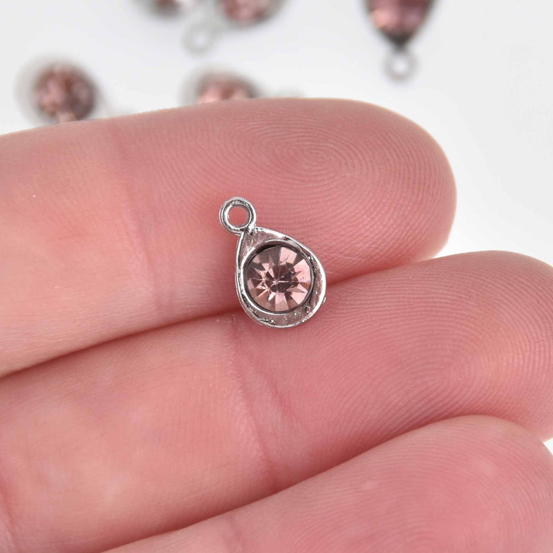 10 Birthstone Charms, Pink Teardrop Drop Charms, June Birthstone, 11mm, chs7463