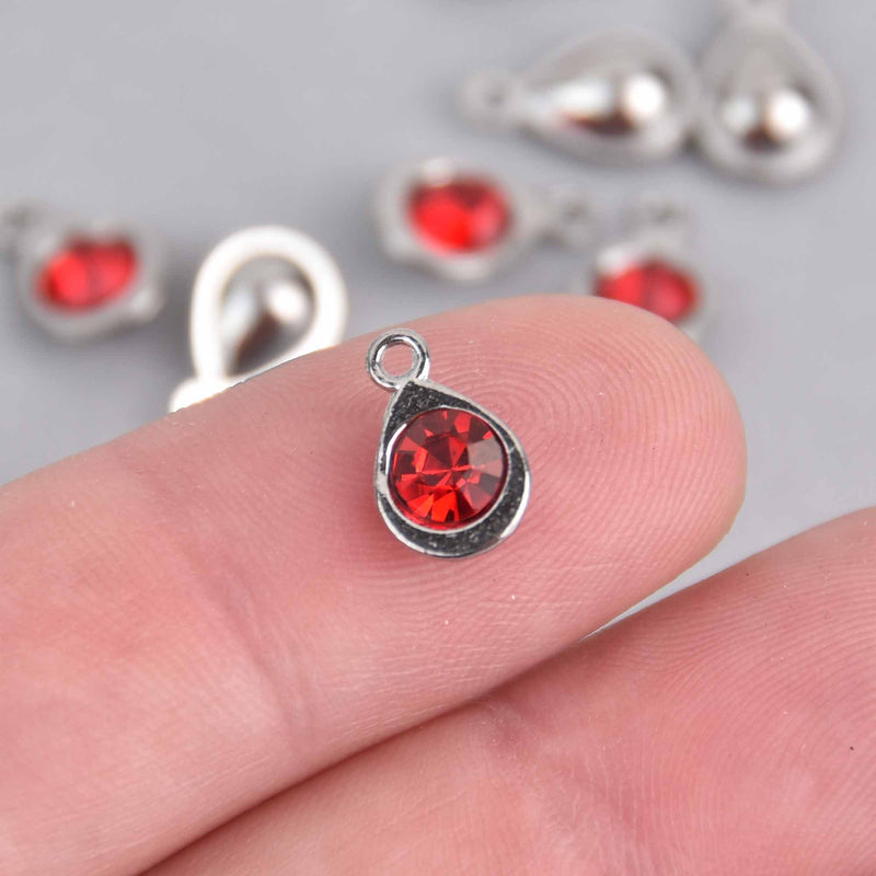 10 Birthstone Charms, Red Teardrop Drop Charms, July Birthstone, 11mm, chs7464