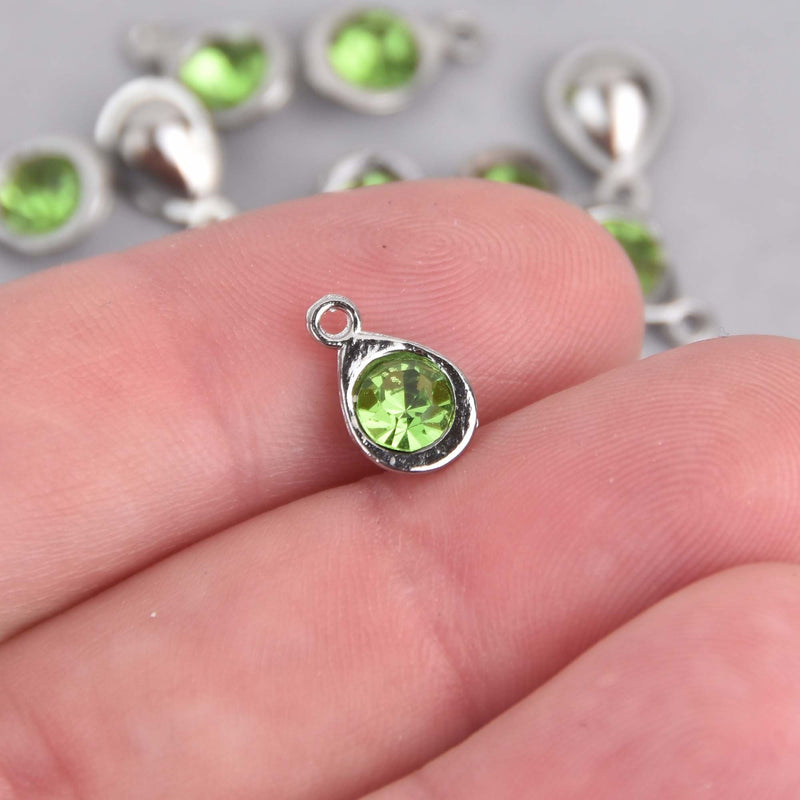 10 Birthstone Charms, Peridot Green Teardrop Drop Charms, August Birthstone, 11mm, chs7465