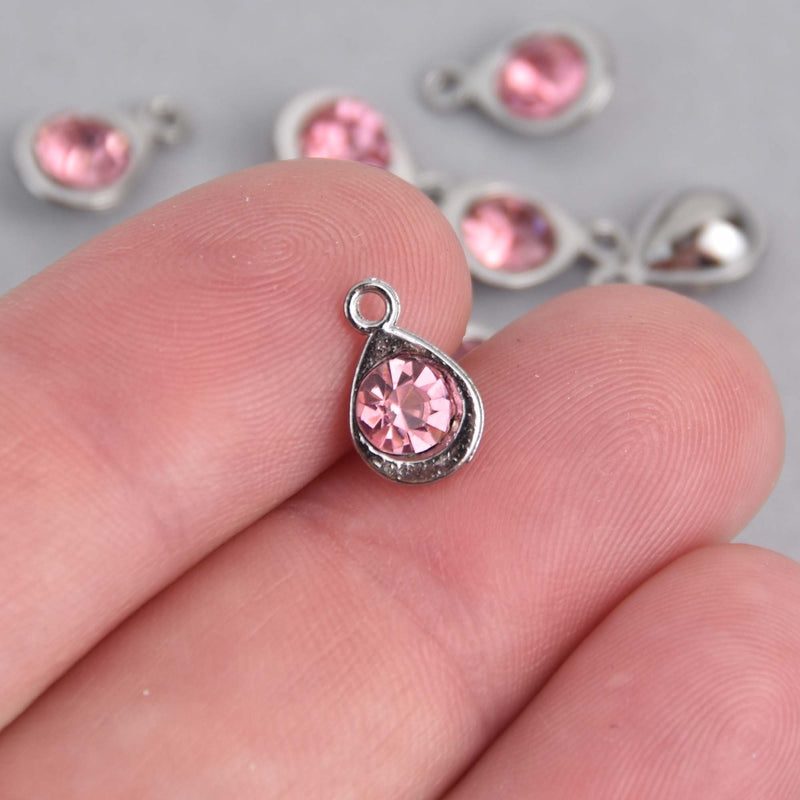 10 Birthstone Charms, Pink Teardrop Drop Charms, October Birthstone, 11mm, chs7467