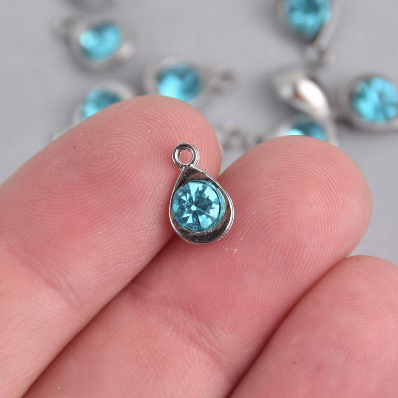 10 Birthstone Charms, Topaz Blue Teardrop Drop Charms, December Birthstone, 11mm, chs7469