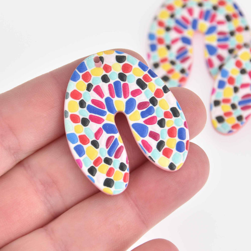 2 Acrylic Horseshoe Charms, Rainbow Mosaic, 39mm, chs7474