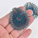 2 Crystal Teardrop Charms, Teal and Gold, Woven with Beads, 55mm, chs7478