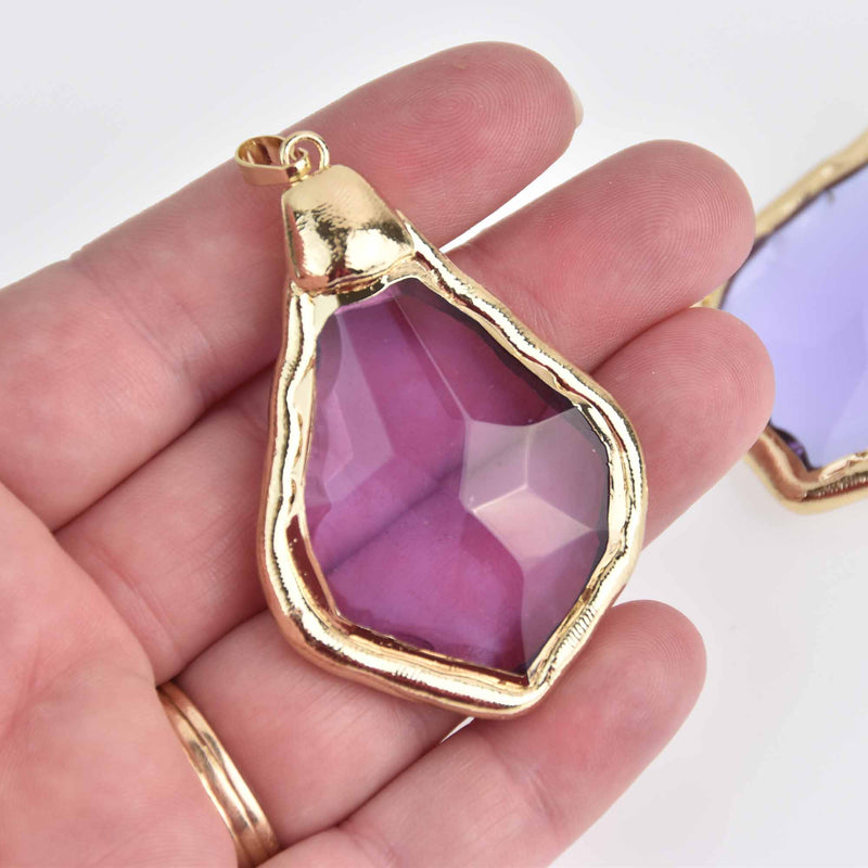 1 Crystal Teardrop Drop Pendant, Purple Glass, Faceted, Gold Bail, 2-1/4" long, chs7480