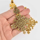 1 Large Gold Cross Pendants Greek Orthodox Maltese Cross, Filigree, Swivel Bail, 3.5" chs7482
