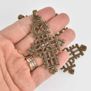 2 Large Bronze Cross Pendants Greek Filigree 3" chs7483