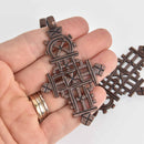 2 Large Copper Cross Pendants Greek Filigree 3" chs7485