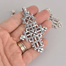 2 Large Silver Cross Pendants Greek Filigree 3" chs7486