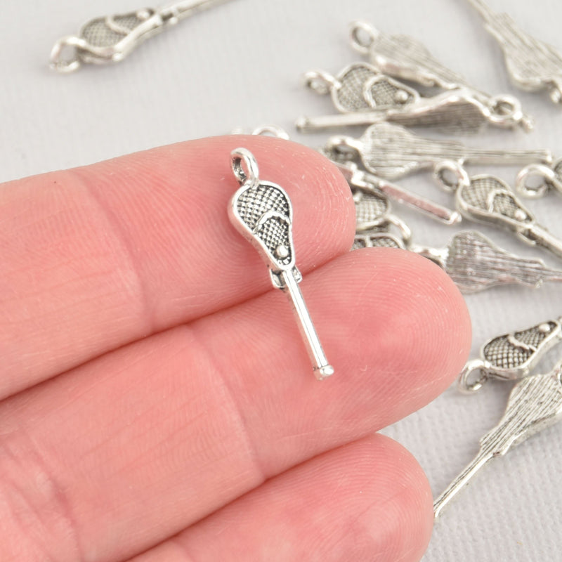 10 Silver LACROSSE STICK Charms, 24mm, chs7489