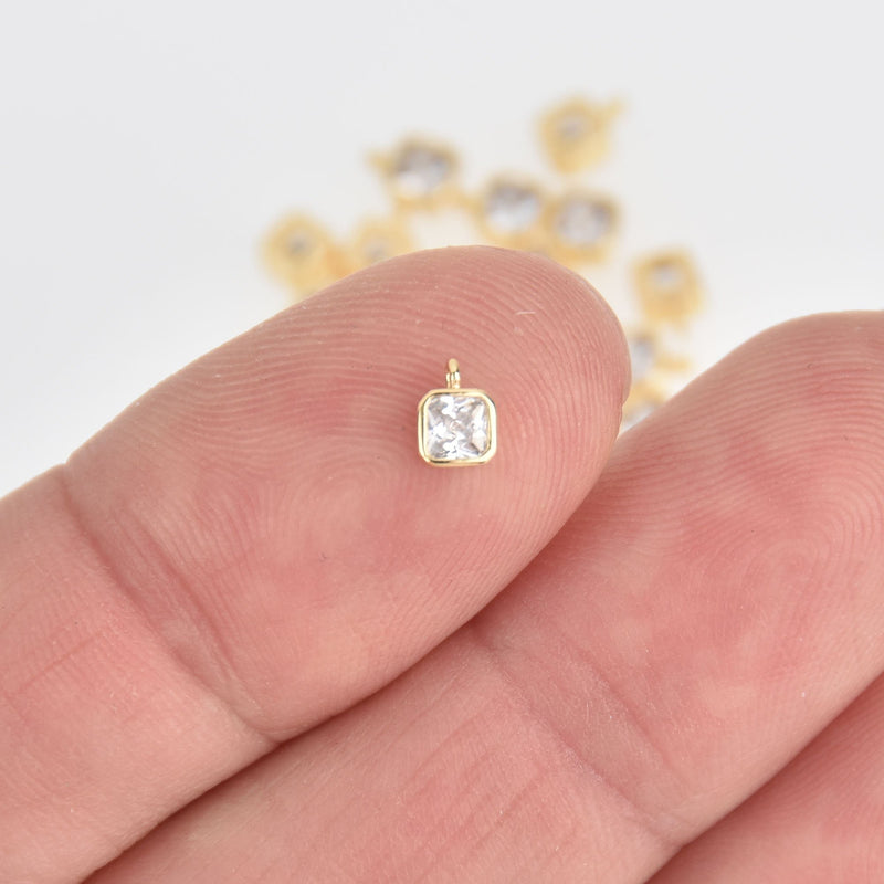 4 GOLD Square Charms CZ Cubic Zirconia in Brass 4mm chs7498