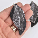 5 Faux Leather Teardrop Charms, Black, Vegan Leather, 3" long chs7499