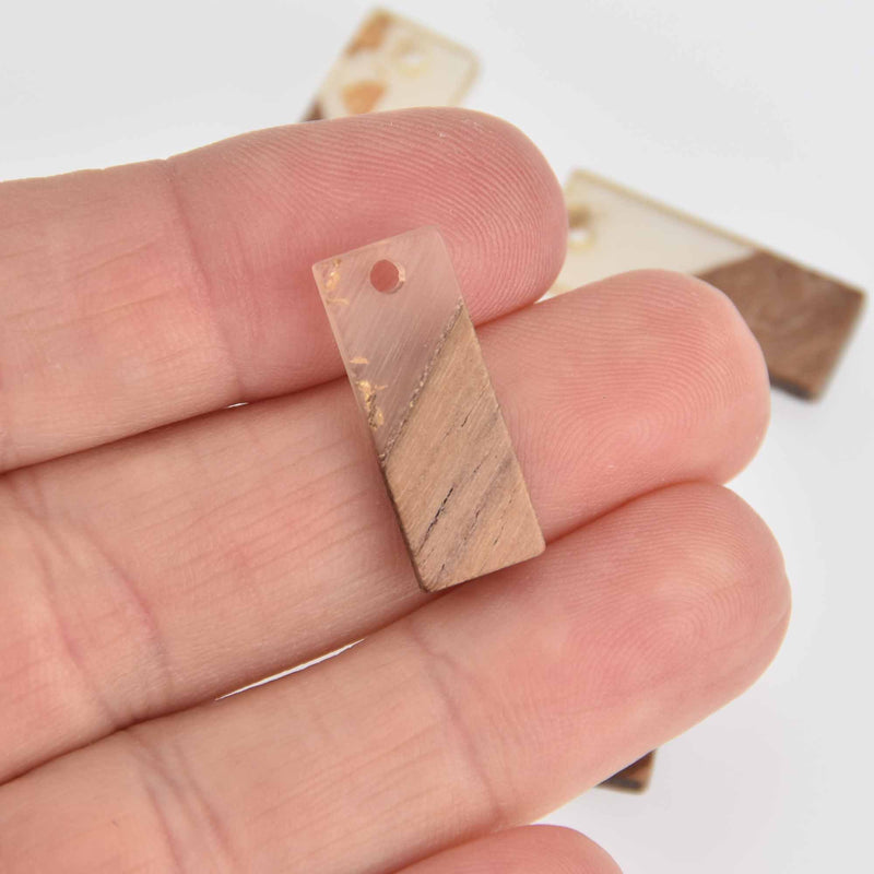 2 Stick Charms, Gold Glitter Resin and Real Wood, 23mm long, chs7503