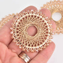 2 Crystal Round Charms, Gold, Woven with Beads, 55mm, chs7508