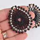 2 Crystal Teardrop Charms, Black and Gold, Woven with Beads, 55mm, chs7510