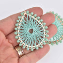 2 Crystal Teardrop Charms, Mint Green and Gold, Woven with Beads, 55mm, chs7511