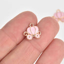 10 Cinderella Carriage Charms, Gold Plated with Pink Enamel, 13mm, chs7521