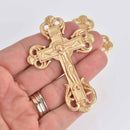2 Large Crucifix Cross Charms, Light Gold, Matte Satin, 3-1/8", chs7533