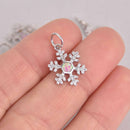 Silver SNOWFLAKE Charm, Micro pave faux pink opal and CZ cubic zirconia, 13mm, chs7538