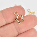 10 Bright Gold Plated Open STAR Charm Pendants 15mm, chs7540