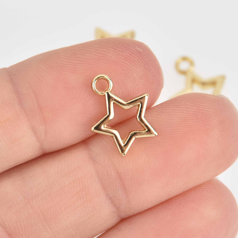 10 Bright Gold Plated Open STAR Charm Pendants 15mm, chs7540