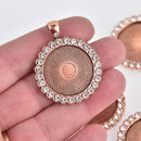2 Crystal Bezel Charms, antique copper, fits 25mm round cabochons, chs7546