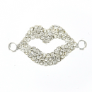 2 Rhinestone Bright SILVER LIPS Connector Charms chs7548