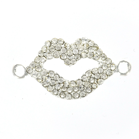 2 Rhinestone Bright SILVER LIPS Connector Charms chs7548
