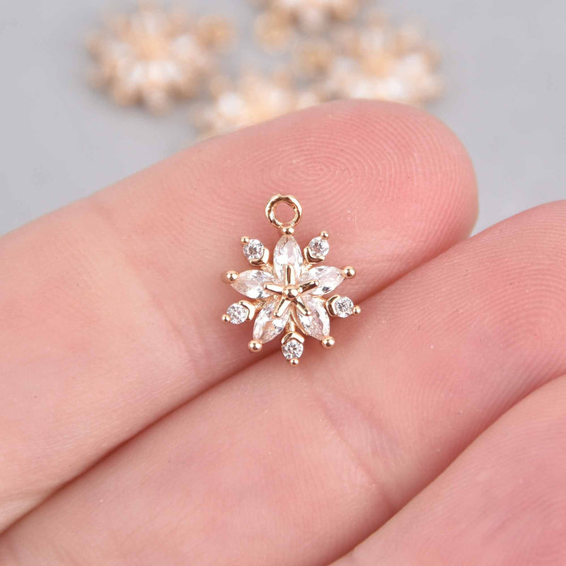 5 Clear Flower Charms, Micro Pave Cubic Zirconia, 12mm, chs7550