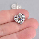 2 Silver Heart Charms, Micro Pave CZ Cubic Zirconia, 17mm, chs7552