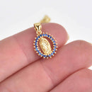 2 Gold Religious Medal Charms, Dark Blue Micro Pave CZ Cubic Zirconia, 20mm, chs7553