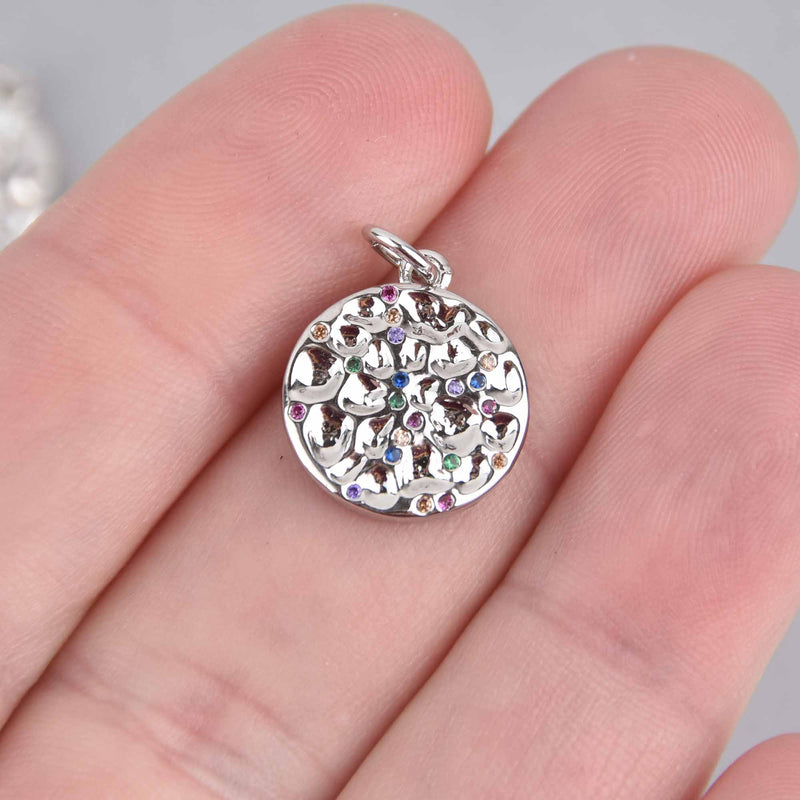 2 Silver Circle Charms, Micro Pave CZ Cubic Zirconia, 14mm, chs7555