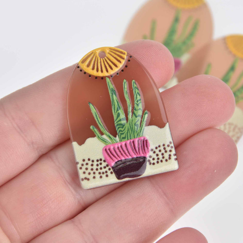 2 Cactus Charms, Resin Acrylic, 37mm, chs7560