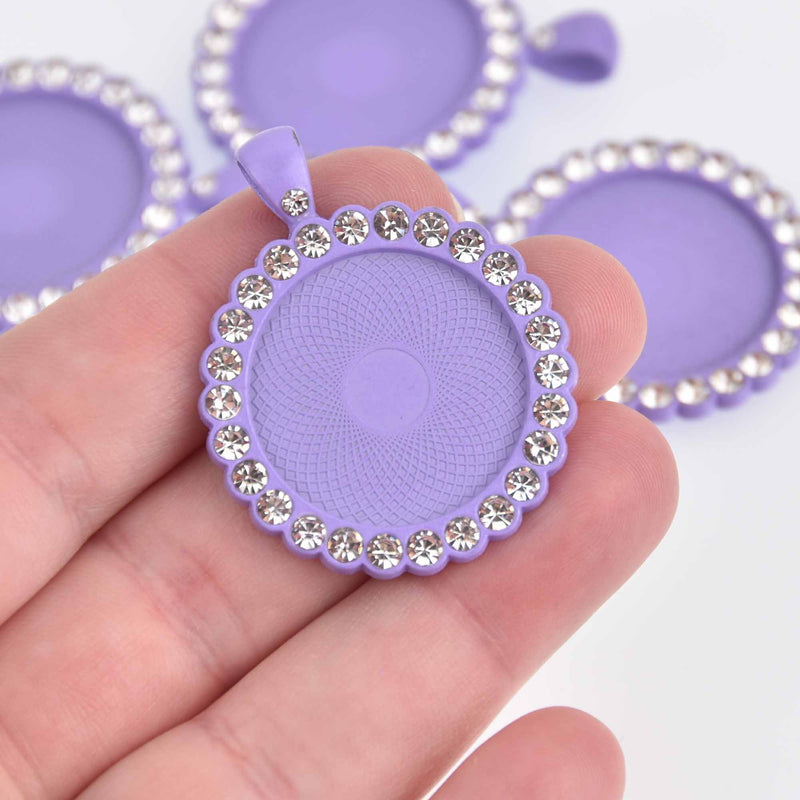 2 Crystal Bezel Charms, Purple, fits 25mm round cabochons, chs7561